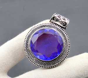 จี้แทนซาไนต์ทรงเหลี่ยมวินเทจสุดหรู เงินแท้ 925 สีน้ำเงินม่วง เครื่องประดับหมั้น ขนาด 4 ซม. ของขวัญสำหรับเธอ - Product Image 4
