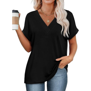 Haut d'été à manches Dolman pour femmes, chemise décontractée à col en V, chemisier ample à manches courtes pour un usage quotidien - Product Image 6