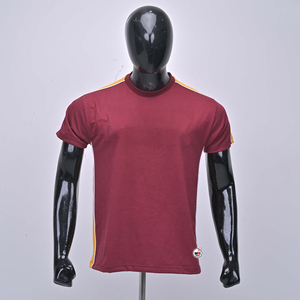 เสื้อยืดแขนสั้นสีแดงเลือดหมูสำหรับผู้ชาย ราคาส่ง แต่งขอบสีเหลือง ทรงโอเวอร์ไซส์ คอกลม ผ้าถัก สีพื้น น้ำหนัก 280 กรัม - Product Image 1