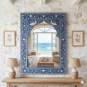 Modern Rectangular Bone Inlay Decorative <b>Mirror</b> Frame Handmade Durable Eco-Friendly Polished Edge Home Use - Product Image 1