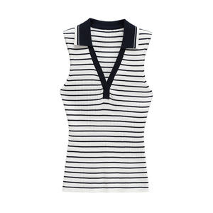 Nouvelle Collection 2026 : Gilet Chic en Maille Côtelée Style Polo, Sans Manches, Rayé, Vintage, Décontracté pour Femme - Product Image 6