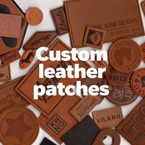 Custom Branding Leather Patches SF 1803 Simple Style Water Resistant Embossed Logo Durable PU <b>Material</b> Beige Stitched Design - Product Image 6