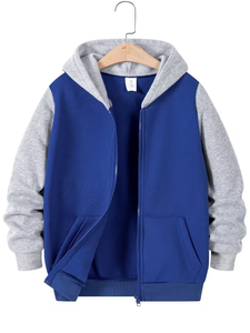 Baby Classic Color-Block Style Zip-<b>Up</b> Hooded Fleece Sweatshirt 100% Cotton Winter Knitted Reversible Windproof Comfortable - Product Image 2