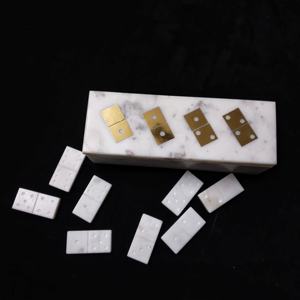 Nouvelles tuiles de dominos en marbre faites à la main avec points dorés incrustés, coffret cadeau de luxe, ensemble de tuiles de dominos avec boîte de rangement blanche - Product Image 1
