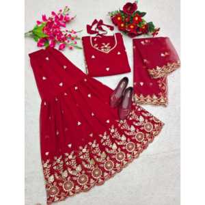 ชุดซาราร่าและชุด dupatta ดีไซเนอร์สำหรับผู้หญิงพร้อมงานปักที่หรูหรา - Product Image 6