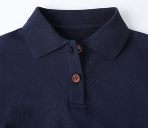 Low MOQ Children's Girls <b>Navy</b> Blue Cotton Long Sleeve School Uniform Dress with Collar Buttons for Primary Students - Product Image 4