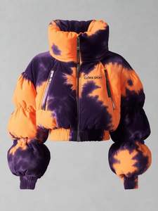 Chaqueta Acolchada con Capucha Tie Dye CLOVIX SPORT para Mujer, Abrigo de Invierno Grueso de Poliéster con Mangas Abullonadas y Cierre de Cremallera, Corta - Product Image 4