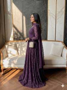 Elegante Salwar Kameez de Georgette Morado, Vestido de Novia Largo hasta el Suelo con Dupatta para Mujer, Sin Arrugas, de Secado Rápido, para Fiestas, India, Pakistán - Product Image 2