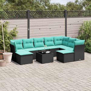 Juego de sofás de patio de ratán sintético negro de 10 piezas con cojines para sofás de jardín - Product Image 1