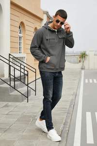 Custom Logo <b>Men's</b> Black <b>Half</b> <b>Zip</b> Pullover Hoodie Pocket Soft <b>Fleece</b> Eco-Friendly Breathable Cotton Fabric Ribbed Cuff Hem ODM - Product Image 4