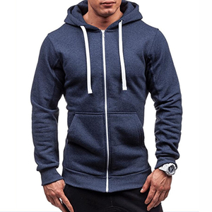 Sweat à capuche noir zippé pour homme, coupe ajustée, style décontracté, en coton tricoté, style automne - Product Image 3