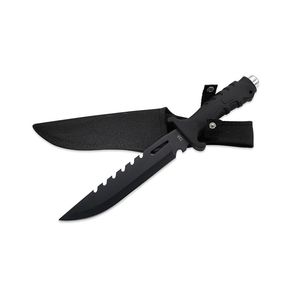 Hunting Knife Stainless Steel Fixed Blade Drop Point Serrated <b>Edge</b> <b>Rubber</b> Handle Black Industrial Grade 1pc - Product Image 3