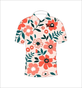 Red <b>Orange</b> Floral <b>Polo</b> Shirt Green Leaf Bold Flower Pattern Short Sleeve Summer Casual Front Back View - Product Image 4