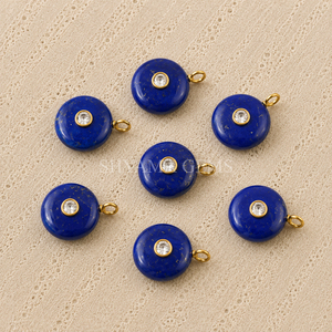 Pendentif rond en lapis-lazuli incrusté de 15 mm pour la création de bijoux bleu roi, fournitures d'artisanat pour colliers, accessoires en gros - Product Image 4