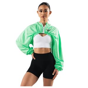 Women's Mint Green Cropped Windbreaker <b>Jacket</b> Lightweight Full Zip <b>Workout</b> Gym Running Activewear Long Sleeve <b>Jacket</b> - Product Image 1