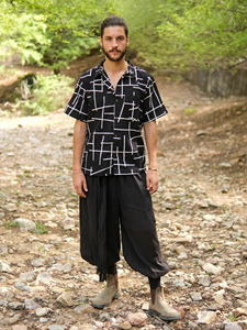 Men <b>Black</b> Hand block Printed Cotton Resort <b>Shirt</b> Casual Summer Button-Down Cuban Collar Half Sleeve <b>Beach</b> Wear Top - Product Image 4