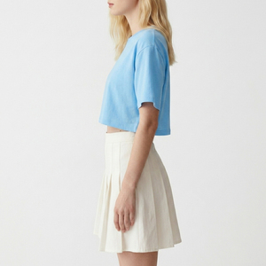 T-shirt court en mélange de coton durable pour femme, décontracté, uni, écologique, col rond, production en gros - Product Image 2