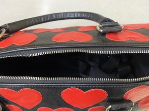 Black Leather <b>Duffel</b> <b>Bag</b> With Red Heart Pattern Zipper Closure <b>Large</b> Capacity Weekender Travel <b>Bag</b> Unisex Soft Handle - Product Image 4