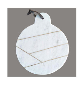 Planche à découper en marbre de qualité supérieure, ronde, artisanale, avec boucle en cuir pour accrocher, idéale pour couper les fruits - Product Image 1