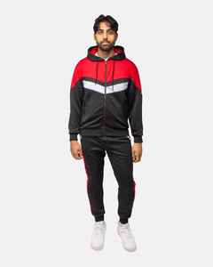 Conjunto deportivo para hombre de 2 piezas, sudadera con capucha y cremallera larga y pantalón con bolsillos laterales, 70% poliéster, 30% algodón, ropa deportiva moderna. - Product Image 5