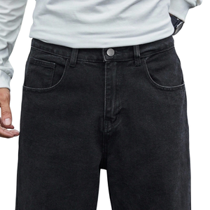 <b>Mens</b> Black Solid Washed <b>Wide</b> <b>Leg</b> Loose Fit Denim <b>Jeans</b> Casual Cotton Breathable Quick Dry Full Length Streetwear Fashion - Product Image 3