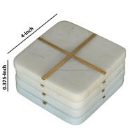Ensemble de sous-verres carrés élégants et écologiques en marbre pour tables basses