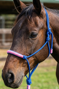 HM GLOBAL - Brida para Caballo con Cuerda de Nailon Azul Ecológica y Cabezal Trenzado Rosa, para Equipo de Entrenamiento de Equitación - Product Image 6