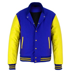 แจ็คเก็ตเบสบอลแบบ Letterman สีน้ำเงินสั่งทำพิเศษพร้อมแขนหนังสีเหลือง แจ็คเก็ตบอมเบอร์สำหรับผู้ชาย แจ็คเก็ตทีมวิทยาลัยแบบสั่งทำส่วนตัว - Product Image 4