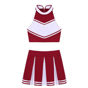 Conjunto de Uniforme de Porristas, Color Rojo y Blanco, Top Halter con Bloques de Color y Falda Plisada, Disfraz de Porrista para Mujeres Adultas y Jóvenes - Product Image 2