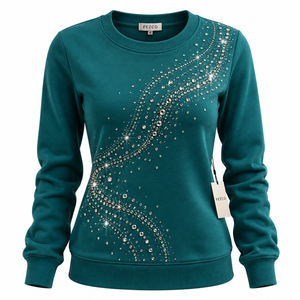 Sweat-shirt scintillant pour femme, doux, décontracté, à la mode, avec strass, nouvelle collection, respirant, anti-boulochage, anti-plis, hiver - Product Image 4