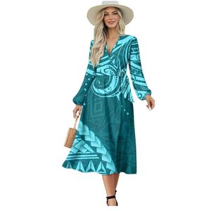 Puletasi Samoan Traditional <b>Dress</b> <b>Plus</b> <b>Size</b> Women's Long Sleeve Wrap V Neck Tie Waist A Line Maxi <b>Dress</b> - Product Image 1