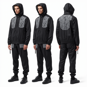 Survêtement coupe-vent en nylon premium pour homme avec imprimé Shadow Storm et broderie lourde – Léger, idéal pour les sports de plein air et la mode - Product Image 3