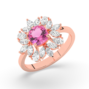 Anillo de Compromiso con Halo de Diamantes Rosados de Corte Cojín de 1.15 Ct, Estilo Marquesa Floral, para Mujer, Oro Rosa de 14K, Diamante Cultivado en Laboratorio, Aniversario, Boda - Product Image 1