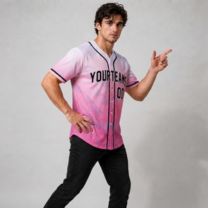 Maillot de baseball personnalisé rose géométrique sublimé à manches courtes, anti-humidité, boutonné, unisexe, pour adulte - Product Image 4