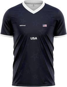 Camiseta de Fútbol Roja GSNZGenji USA, Cuello en V, Manga Corta, Poliéster Resistente, Ropa Deportiva para el Día Nacional - Product Image 5