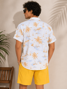Men's Casual Summer Shirt 300Grams Breathable Anti-Pilling Satin Fabric Short Sleeve Floral Printed Design satin 100% polyester - Product Image 3