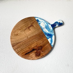 Modern Style Cheese Cutting Board With Handle High Quality Wood and Epoxy Resin Round <b>Shape</b> Chopping <b>Blocks</b> Kitchenware Tools - Product Image 1