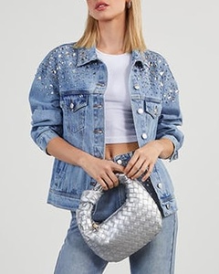 Denim Jacket With Rhinestone Decoration Turn-down Collar Single Breasted Casual Style Loose Fit Autumn Wear Unisex Regular - Product Image 2