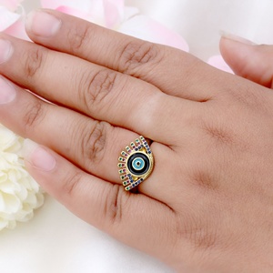 Bague ajustable en argent 925 plaqué or avec émail et zircone cubique multicolore motif œil porte-bonheur, bijoux fins Memoria Jewels - Product Image 6