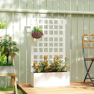 Fioriera Rialzata Bianca Zincata 61x23x113 cm con Spalliera per Piante Rampicanti e Ortaggi - Product Image 2