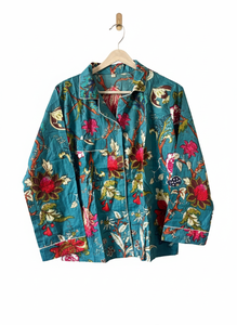 Ensemble de pyjama en coton imprimé à rayures verticales florales pour femmes, manches longues, fait main, séchage rapide, vêtements de détente élégants pour l'été et le printemps - Product Image 3