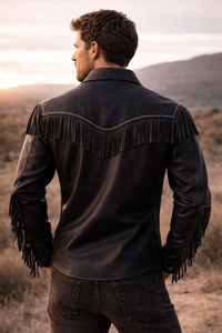 <b>Men</b>’s Premium Black <b>Suede</b> Fringe Western Shirt Modern Cowboy Tassel Design with Sleek Vintage Finish - Product Image 3