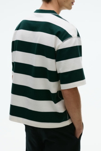 Custom Oversized Green <b>White</b> Striped T Shirt 100% Cotton Heavyweight Drop Shoulder Streetwear Unisex Casual <b>Tee</b> OEM ODM - Product Image 3