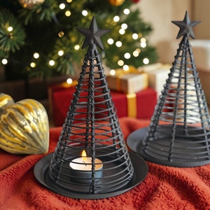 Modern Metal Wire Christmas <b>Tree</b> Decor With <b>Star</b> Top Candle Holder Black Finish Handicraft Holiday Decoration - Product Image 1