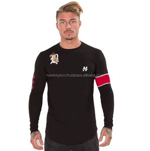 <b>Black</b> Cotton Men's <b>T</b>-<b>Shirt</b> with Embroidery Patch Work <b>Long</b> Sleeve and Curve Hem Stretchy-Comfortable and Stylish - Product Image 1