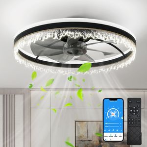 Ventilatore da soffitto moderno a 24 LED dimmerabili con design in cristallo, pale invisibili e telecomando, luce da soffitto regolabile a 24 LED - Product Image 1