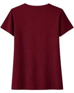 Camiseta de Algodón para Mujer Color Borgoña, Diseño de Corazón con Pedrería, Estilo Casual de Manga Corta, Top de Verano, Fabricante de Logotipos Personalizados OEM - Product Image 2