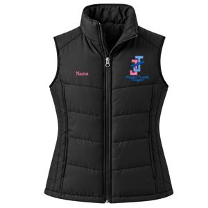 Women <b>Black</b> Quilted Puffer <b>Vest</b> Sleeveless Full Zip Embroidered Lightweight Warm Casual Outdoor Winter Fashion Jacket - Product Image 1