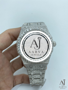 AARVA JEWELS Men's Luxury Quartz Watch Stainless Steel Moissanite Encrusted Dial 25mm Analog ETA Movement <b>Chronograph</b> Sapphire - Product Image 1
