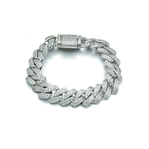 Pulsera de Cadena de Plata 925 con Baño de Rodio para Hombre, con Diamantes Redondos de Corte Brillante y Micropavé, para Uso Diario - Product Image 2
